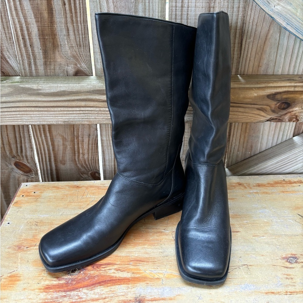 Naturalizer Black Leather Mid-Calf Heeled Boots